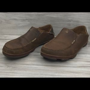 OluKai Moloa brown leather slip on loafers size 12
